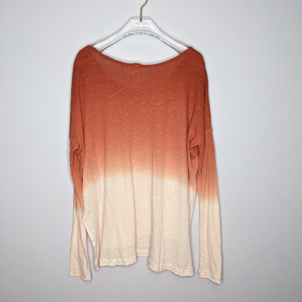 Free People Orange We The Free Starry Night Long Sleeve Linen Cotton Tee Size S - Picture 9 of 9